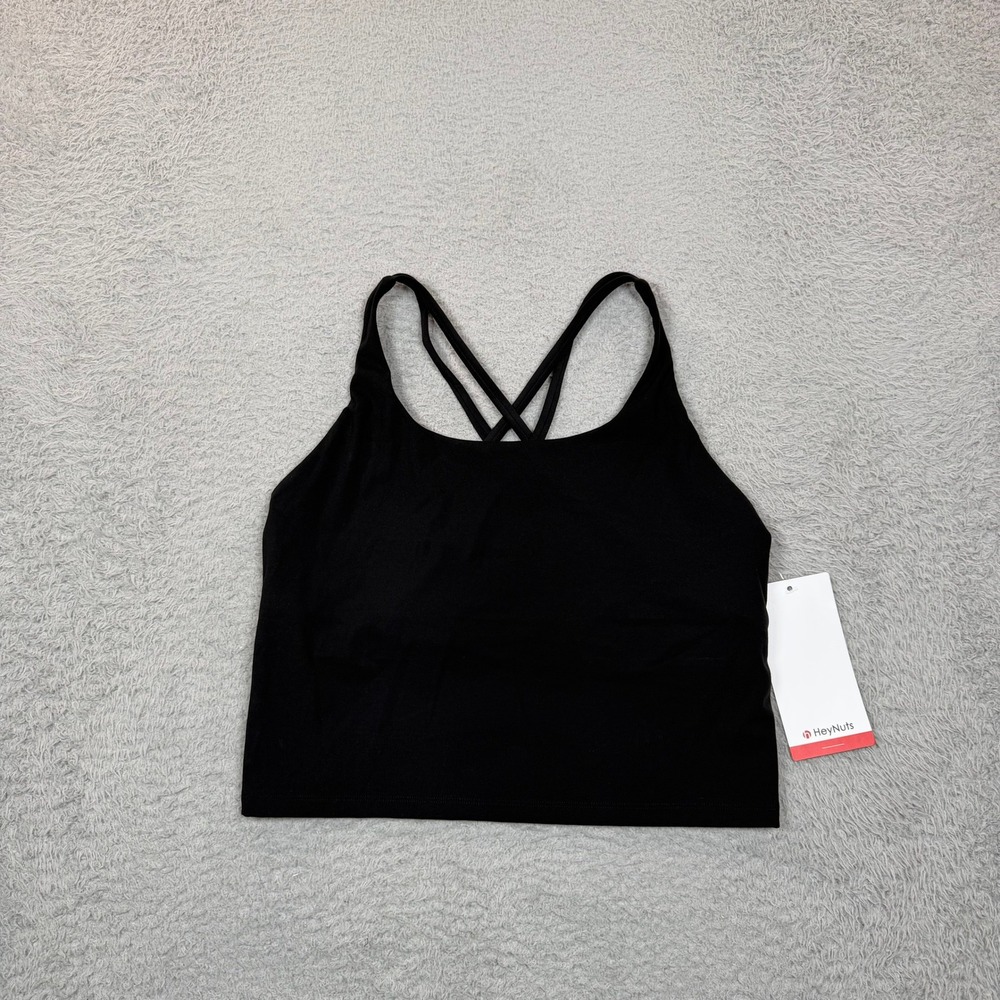 HeyNuts Zeal Bra Longline Black Strappy Cropped Yoga Tank Top HN023 Size L(12)